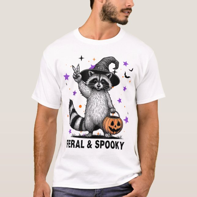 Feral  Spooky Creepy Raccoon Feral  Spooky  T-Shirt (Front)