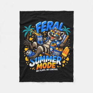 Feral Summer Mode Funny Raccoon Beer Party Vibes Fleece Blanket
