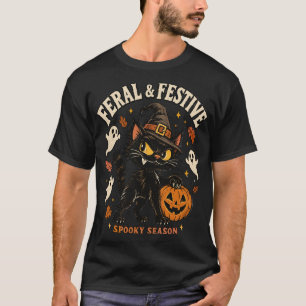 Ferall & Festive Black Cat Halloween T-Shirt