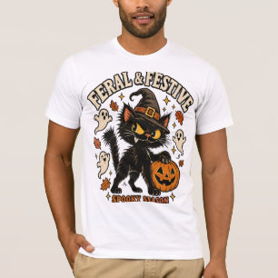 Ferall & Festive Black Cat Halloween T-Shirt