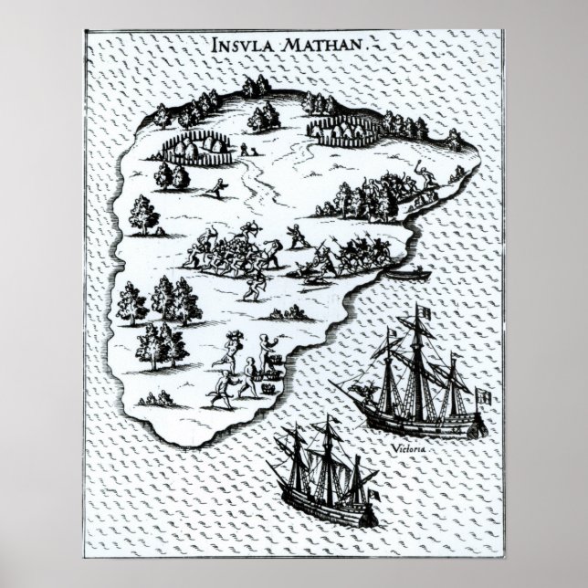 Ferdinand Magellan  Fighting Natives on Island Poster (Front)