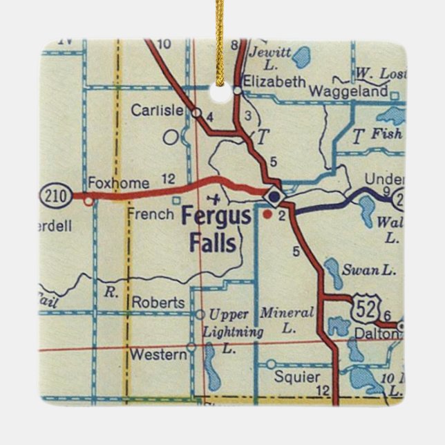 Fergus Falls MN Vintage Map Ceramic Ornament (Back)