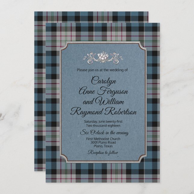 Ferguson Plaid Faire-part de mariage monogramme (Devant / Derrière)