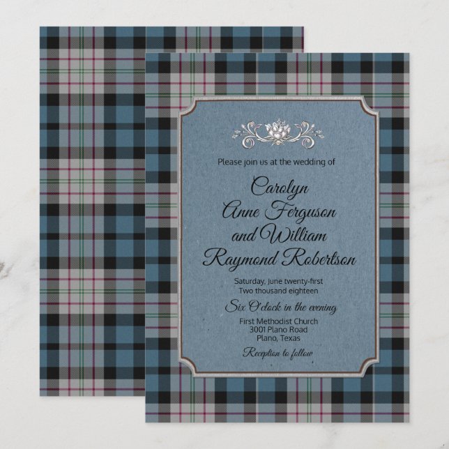 Ferguson Plaid Monogrammed Wedding Invitation (Front/Back)