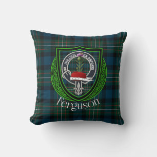 Ferguson Scottish Clan Tartan and Crest Throw Pillow