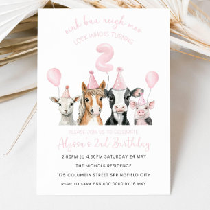 Ferme 2e Invitation d'anniversaire Fille, Rose mod