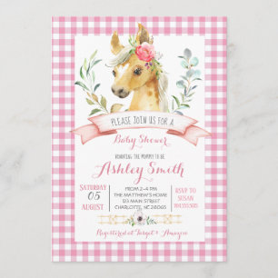ferme à cheval baby shower invitation fille rose