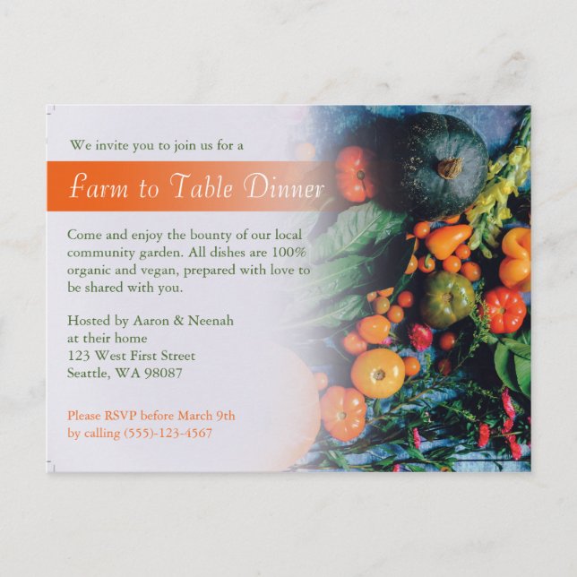 Ferme à table Dîner végétal Invitation (Devant)