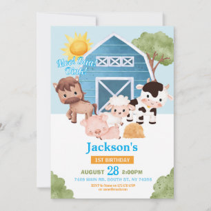 Ferme Anniversaire 1er Invitation Blue Boys One An