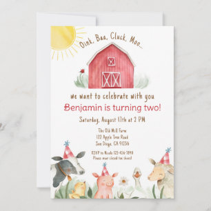 Ferme Anniversaire Invitation garçon ou fille roug