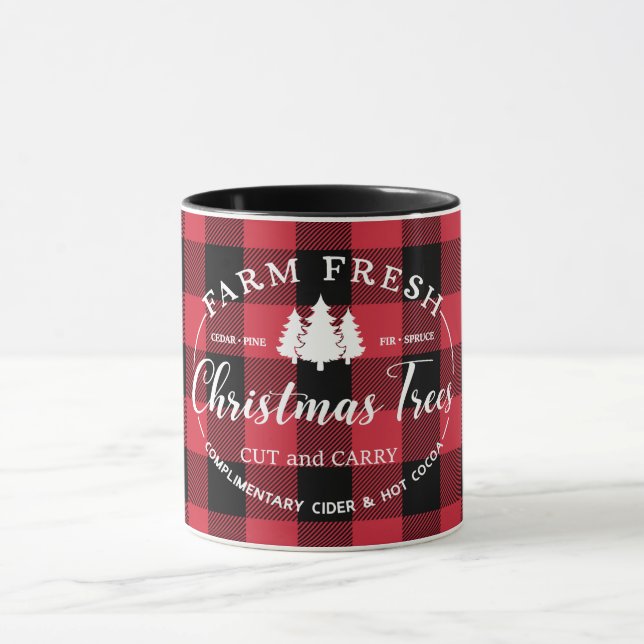 Ferme Arbres de Noël frais Red Buffalo Check Mug (Centre)