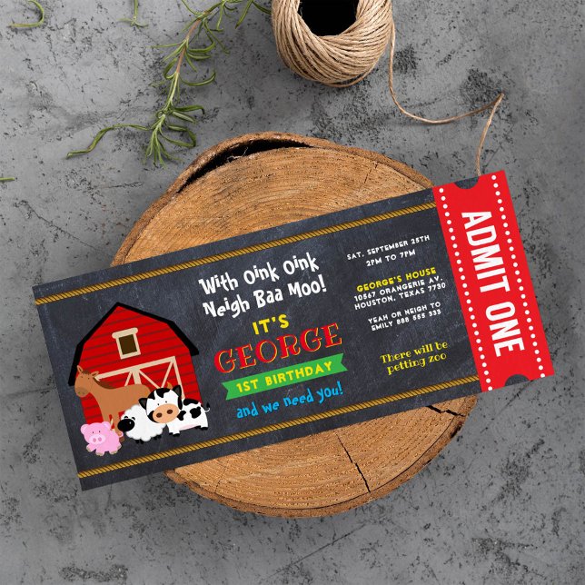 Ferme Barnyard Entrée Carte Billet Anniversaire (Créateur téléchargé)