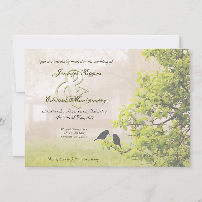 Ferme dans le faire-part de mariage d'oiseaux du (Devant)
