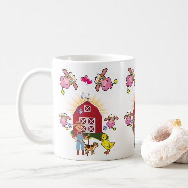 Ferme de la vache Ferme de canard jaune Mug (Avec donut)