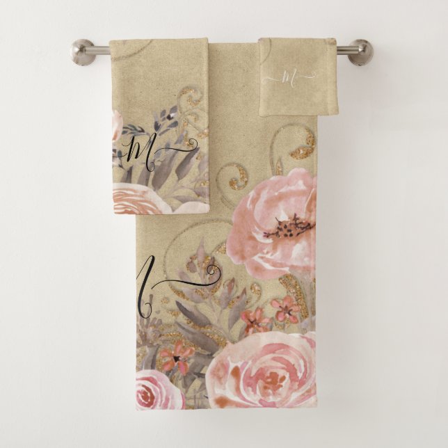 Ferme en bois rustique Tan n Pink Aquarelle Floral (En situation)