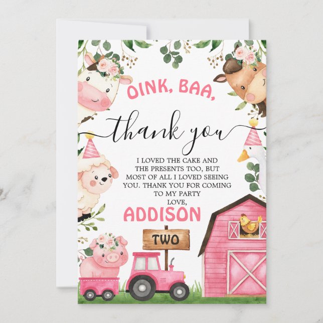 Ferme Pink Grange Tracteur Anniversaire Carte de r (Devant)