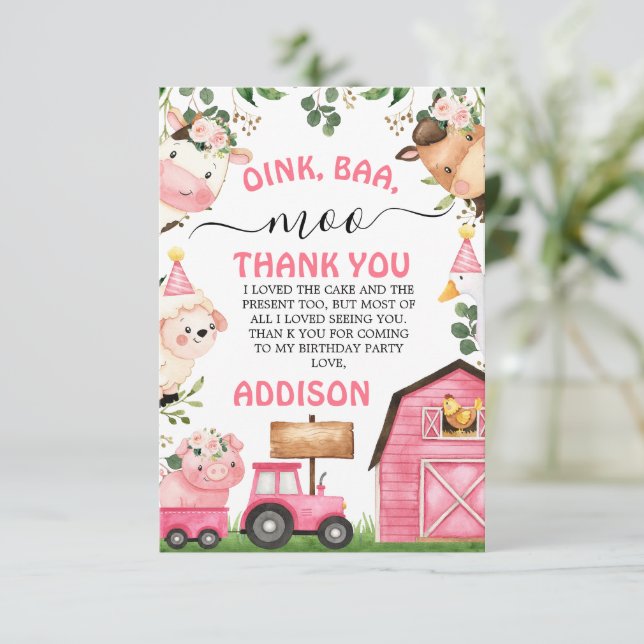 Ferme Pink Grange Tracteur Anniversaire Carte de r (Debout devant)