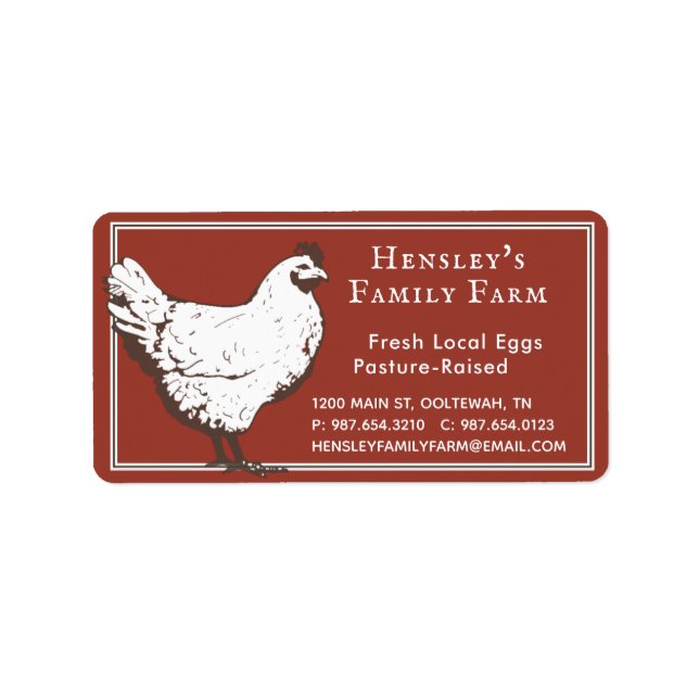 Ferme Rouge Vintage Hen Egg Carton Étiquette (Devant)