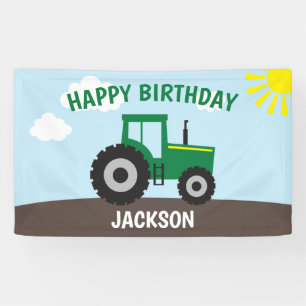 Ferme Tracteur Bannière d'anniversaire vert et jau