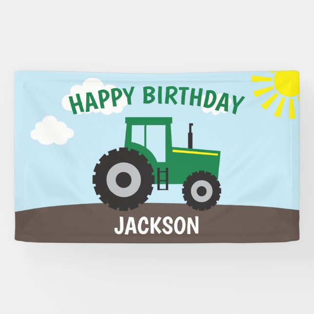 Ferme Tracteur Bannière d'anniversaire vert et jau (Horizontal)