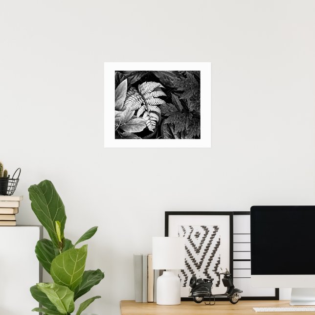 Fern and Leafy Foliage Black and White Poster (Home Office)