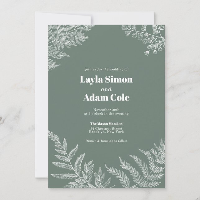 Fern Botanical Sage Wedding Invitation (Front)