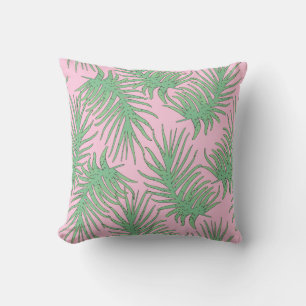 Fern branches on pink. throw pillow