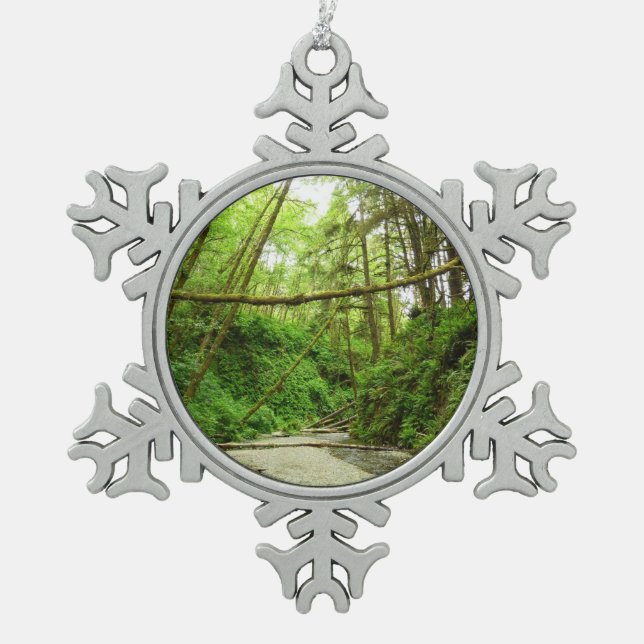 Fern Canyon I at Redwood National Park Snowflake Pewter Christmas Ornament (Front)