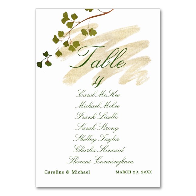 Fern + Emerald Wedding Table Seating Chart  Table Number (Front)