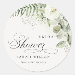 Fern Eucalyptus Greenery Foliage Bridal Shower Classic Round Sticker