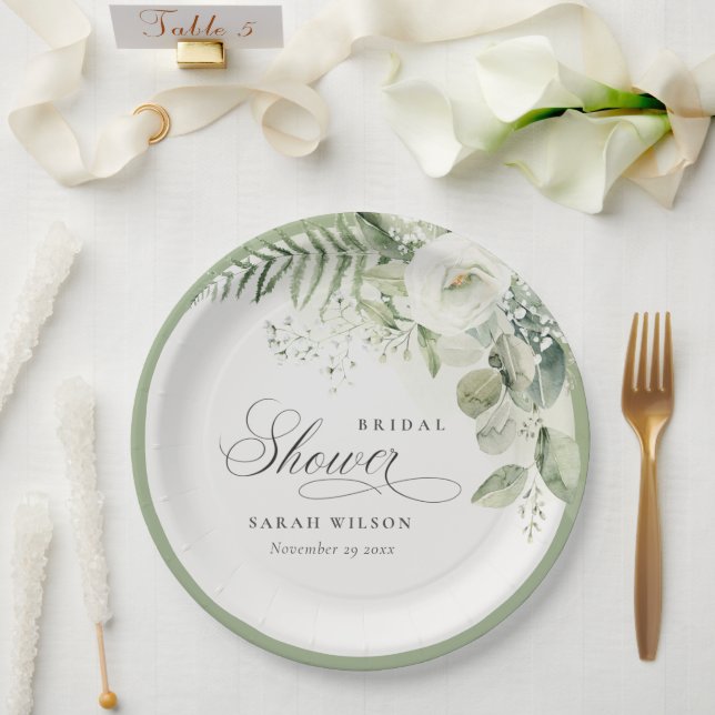 Fern Eucalyptus Greenery Foliage Bridal Shower Paper Plate (Wedding)