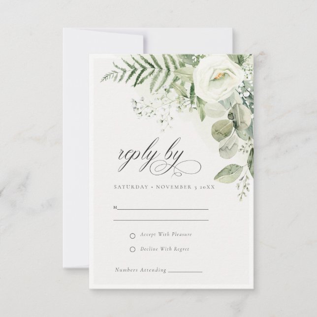 Fern Eucalyptus Greenery Foliage Wedding RSVP Invitation (Front)