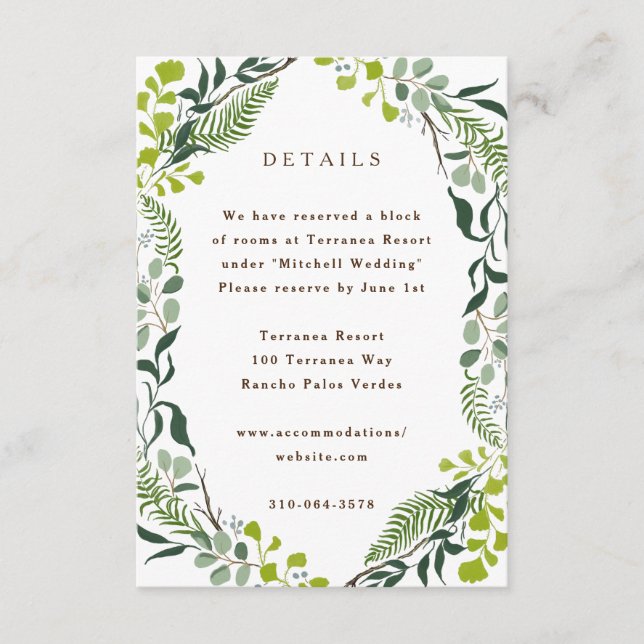 Fern Eucalyptus Hand-Drawn Greenery Wedding Enclosure Card (Front)