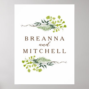 Fern Eucalyptus Hand-Drawn Greenery White Wedding Poster