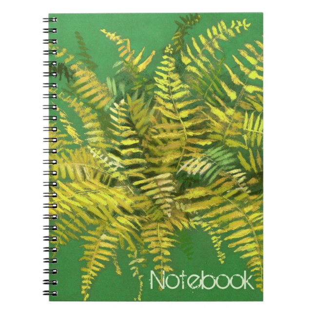 Fern, floral, customizable, greenery, blue & green notebook (Front)
