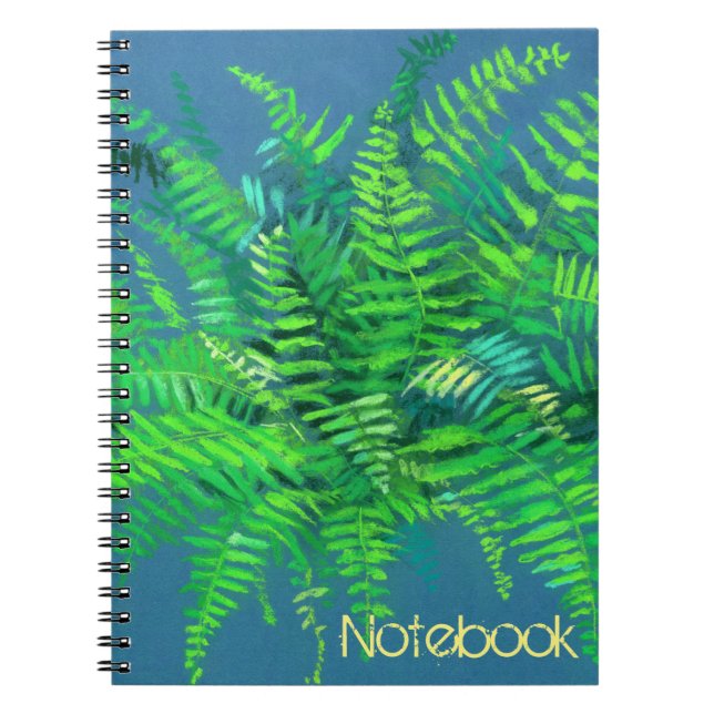 Fern, floral, customizable, greenery, blue & green notebook (Front)