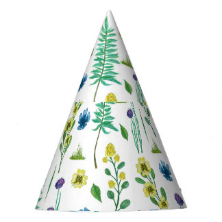 Fern Flowers Seamless Nature Pattern Party Hat