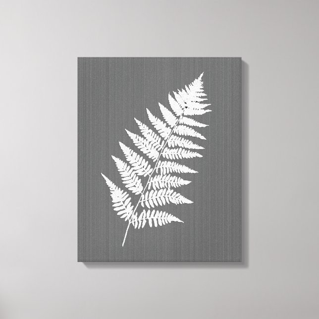 Fern Frond, White on Charcoal Grey / Grey Canvas Print (Front)