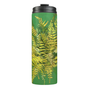 Fern, fronds, floral, green golden yellow greenery thermal tumbler