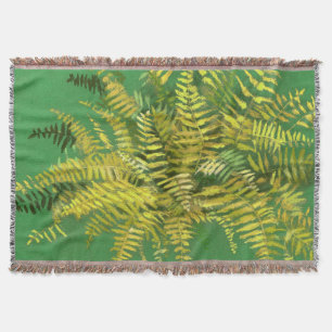 Fern, fronds, floral, green golden yellow greenery throw blanket