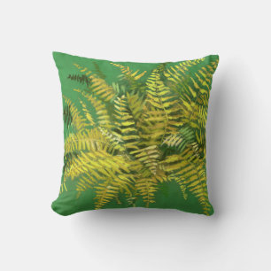 Fern, fronds, floral, green golden yellow greenery throw pillow
