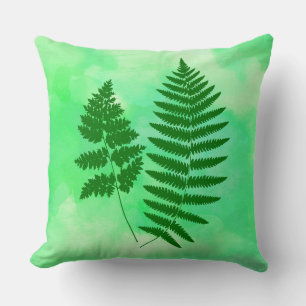 Fern Fronds, Green on a Watercolor Background Throw Pillow