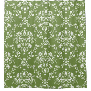 Fern Green and White Damask