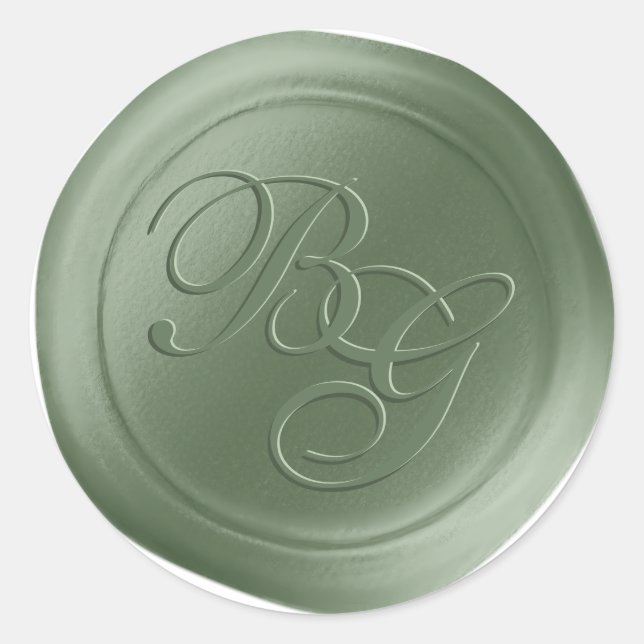 Fern Green Calligraphy Monogram Wax Seal Stickers (Front)