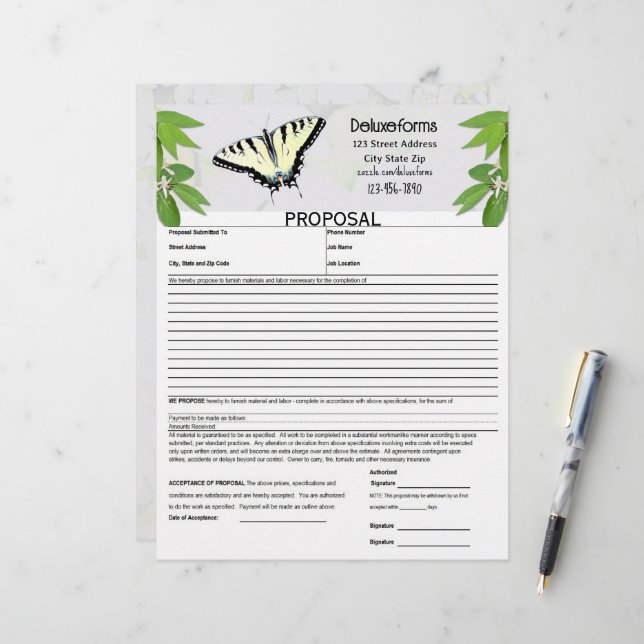 Fern Green Tiger Swallowtail Butterfly Proposal Letterhead (Front/Back In Situ)