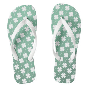Fern Green White Shamrock Fun Pattern Cute Lucky Flip Flops