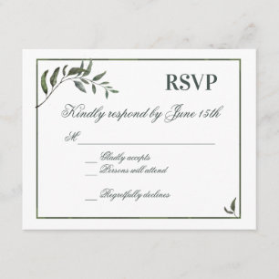 Fern Green Willow Branch Elegant Wedding RSVP