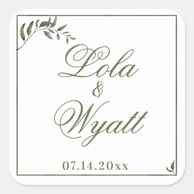 Fern Green Willow Branch Elegant Wedding Square Sticker (Front)