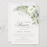 Fern Greenery White Floral Couples Shower Invite