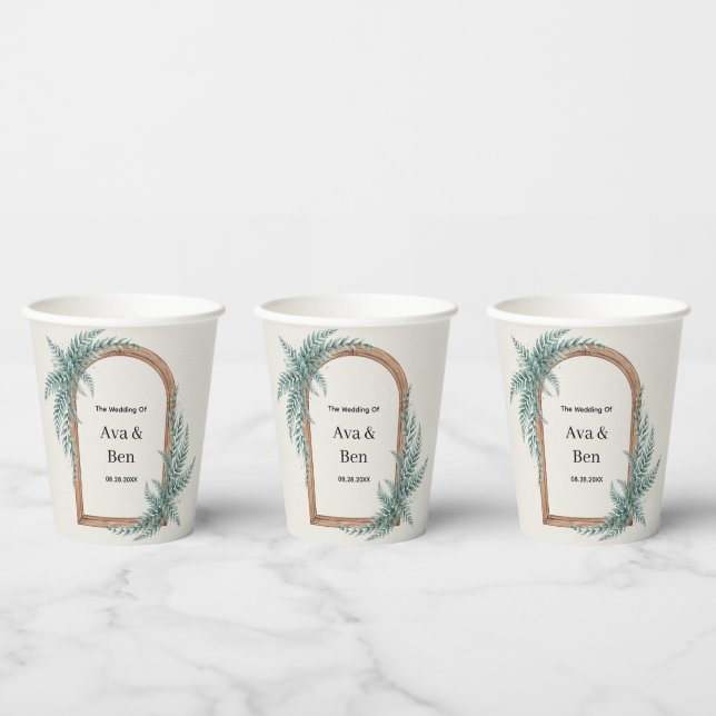 Fern Greenery Wooden Arch Wedding Paper Cups (Multi)
